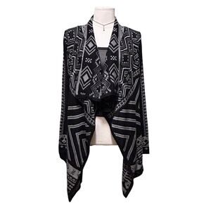 Everly Open Cascade Black and White Aztec Cardigan, Size Small